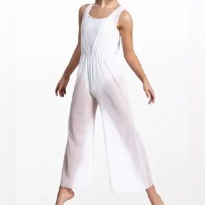 WEISSMAN Dance Costume white Cowl Drape Power Mesh Jumpsuit SM12126 SA adult
